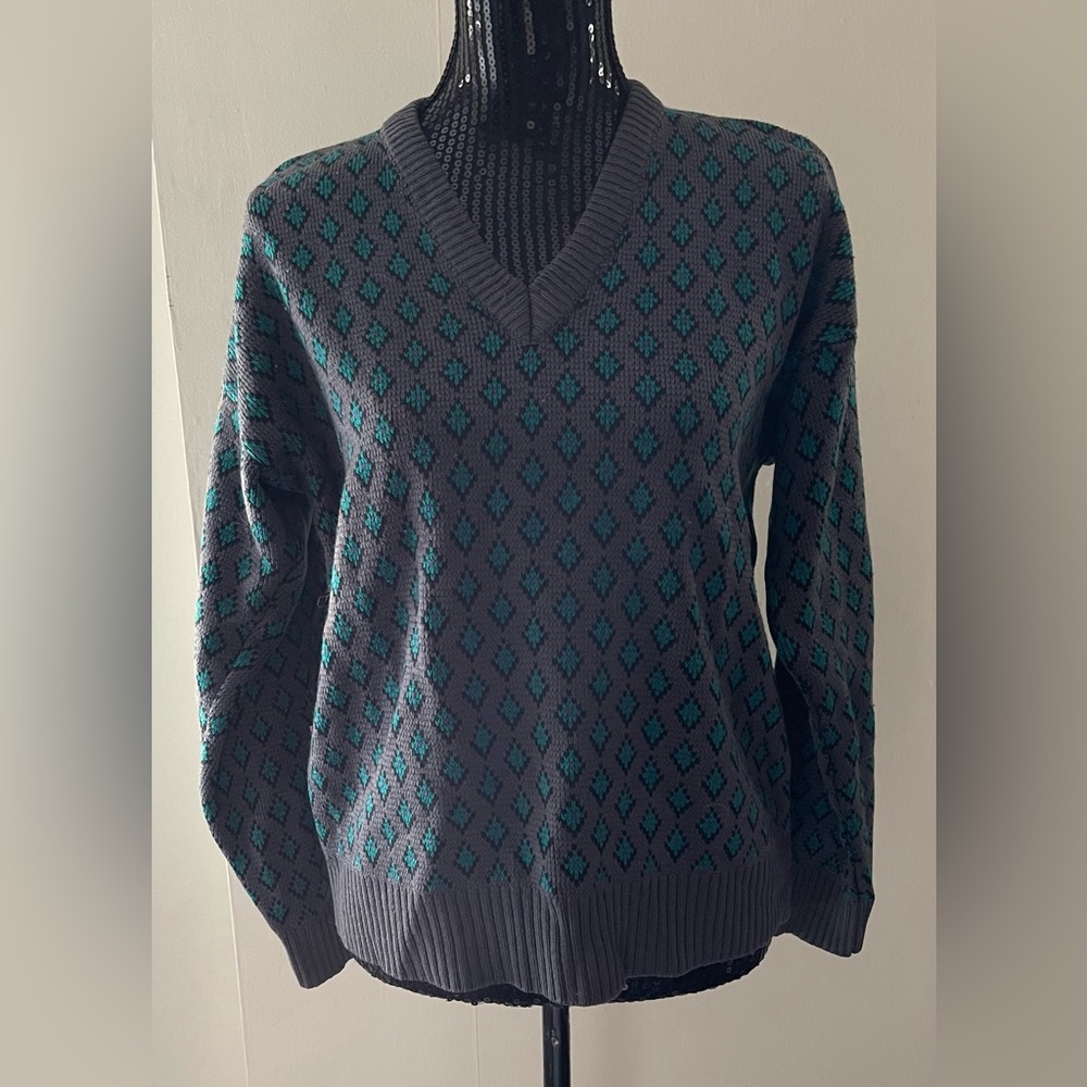 Vintage Pierre Cardin Purple & Green Diamond Print Sweater Size Medium